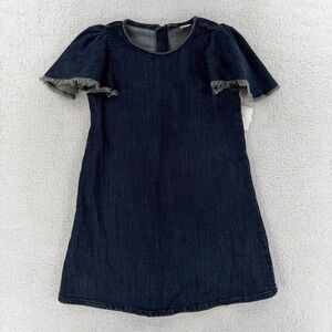 Stem Dress Girls 6 Blue Denim Flutter Sleeve Shift Knee Length Frayed Trim NWT